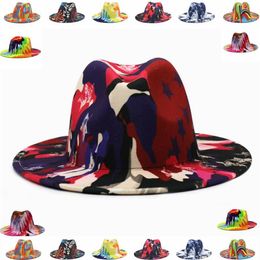 Wide Brim Hats National Flag Women Fedora Men Autumn Winter Ladies Vintage Fascinator Multicolor Panama Felt Jazz Hat Whole262g