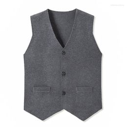 Men's Vests Men Knit Vest Buttons Down V Neck Sleeveless Sweater Cardigan Thick Basic For Autumn Winter Pockets Business England Style A1906