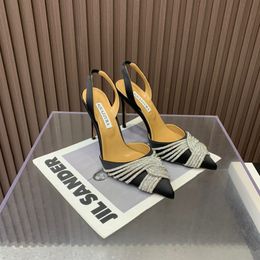 Aquazzura Rhinestone Crystal-Embellished Pumps Sandals pointed head stiletto high-heeled Slingbacks shoes 100mm Heel shoe for women Party Evening