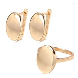Necklace Earrings Set Wbmqda Fashion Glossy Dangle Ring Sets 585 Rose Gold Simple Oval Women High Quality Daily Fine Jewellery