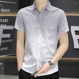 Men's Dress Shirts And Blouses For Men Short Sleeve Social Man Tops Fashion 2023 Vintage Luxury Regular Summer Asia S Clothing