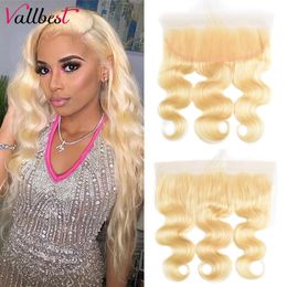 Lace Wigs Vall 613 Rambut Pirang Renda Frontal Penutupan Brasil Tubuh Gelombang 13x4 Transparan Manusia 8 20 Inch 230905