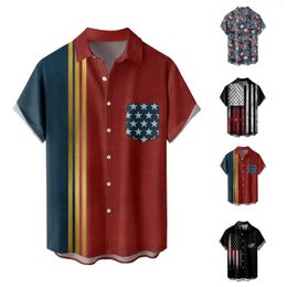 Men's Casual Shirts Hawaiian Short Sleeve Lapel Men Summer Independence Day Flag Print Classic Leisure Clothing Camisas