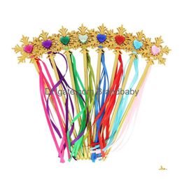 Fairy Gold Snowflake Ribbons Wand Streamers Xmas Party Cos Princess Gem Sticks Magic Wands Confetti Kids Birthday Favours Drop Delivery Dhxpj