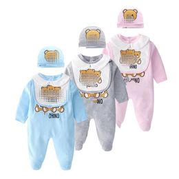 3 PCS Set Hat Bib Jumpsuit Kids Designer Rompers Girls Boys Brand Letter Newborn Baby Clothes Toddler004