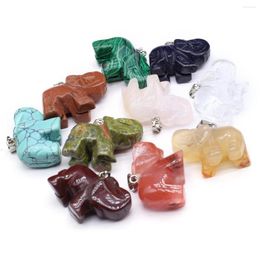 Pendant Necklaces 3 Pcs Elephant Shape Random Healing Crystal Stone Pendants Agate Charms For Making Jewellery Necklace Gift