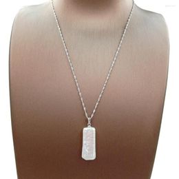 Pendant Necklaces Nature Freshwater Pearl 25X12 MM Big RECTANGLE Baroque Shape 925 Silver Chain-18 Inch Length