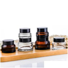 Cream Jar Wholesale 15G 30G 50G Amber Brown Glass Empty Container Cosmetic Bottle With White Inner Liners And Black Gold Lids Drop D Otz49