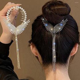 Hair Accessories Wecute Shiny Full Rhinestone Angel Wing Clip Elegant Tassel Pearl Hairpin Ponytail Bun Headbands For Girls