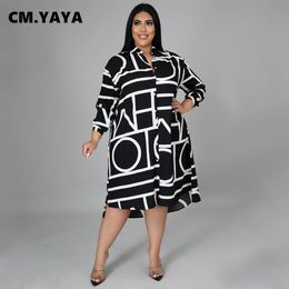 Plus size Dresses CMYAYA Women Size Dress Print Full Sleeve Single Breasted Loose Straight Knee Length Fashion Casual Outfit Summer 230906