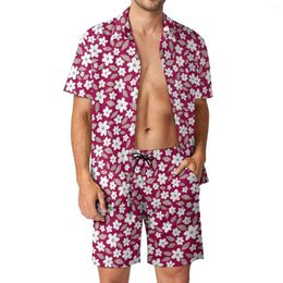 Men's Tracksuits Ditsy Floral Men Sets Fuchsia Print Casual Shorts Beachwear Shirt Set Summer Trending Graphic Suit Short Sleeve Oversize