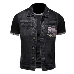 Men's Vests Brand Quality Men Denim Vest SingleBreasted with Patch Designs Spring Autumn Outerwear Male CLothes 230905