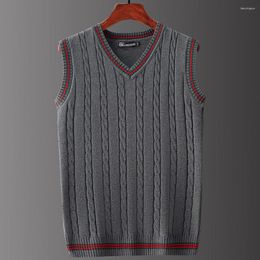 Men's Vests Men Sweater Contrast Colour V-neck Casual Loose All-match Daily Male Jumpers Sleeveless Knitting Fashion Retro Vest G02