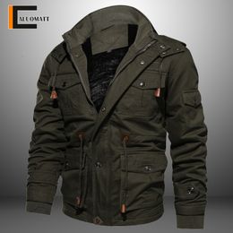 Mens Jackets Motorcycle Jacket Cotton Coat Winter Autumn Zipper Hooded Men Clothing Solid Colour Warm Streetwear Military Green 230905