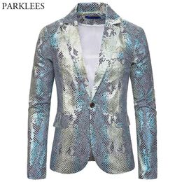 Silver Shiny Men Blazer Fish-Scale Pattern Mens Blazer Jacket Prom Dresses 2020 Men Stage Costume Suit Jacket Blazers Hombre2715