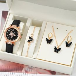 Wristwatche Luxury Watch Ring Necklace Earrings Butterfly Fashion Wristwatch Female Casual Ladies Watches Set Clock 230905