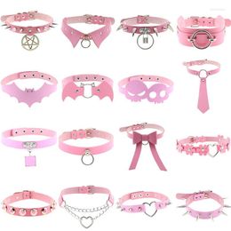 Choker Goth Pink Layered Necklaces For Women Punk Silver Color Spike Chains Neck Strap Gothic Collar Men Y2K Body Jewelry