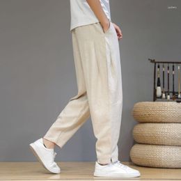 Men's Pants Spring Summer Cotton Linen Fashion Casual Sweatpants Men Straight Tube Loose Wide Leg Drape Cropped Sports Trousers