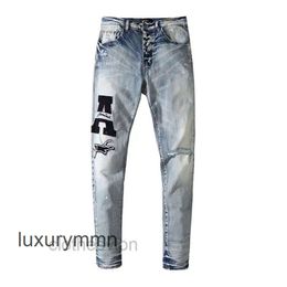 Jeans Amirrs Designer T Shirts 2023 Jean Summer Locomotive Men's Trend Casual Hole Elastic 4EQO