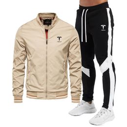 Men's Tracksuits High Quality Casual Jacket Suit Spring Autumn Splicing Trousers Bomber Stand Collar Windbreaker Coat Sets 230906