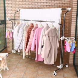 Hangers Movable Clothes Laundry Drying Rack Garment Expandable Rails Rolling Adjustable Clothing Hanger With 22pcs Clips