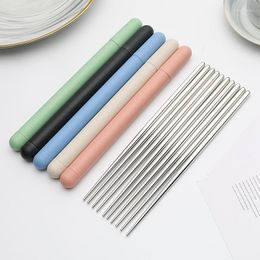 Chopsticks 1 Set Chopstick Portable With Storage Box Stainless Steel Dinnerware Lunch Tableware Household Travel Accessories