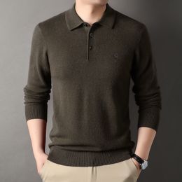 Mens Sweaters Minglu Computer Knitted 100% Wool Polo Spring Autumn Long Sleeve Solid Colour Turn Down Collar Man 3XL 230906