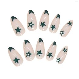 False Nails Stars Print Glossy Almond Nail Medium-length Full Coverage For Shopping Travel Dress Matching