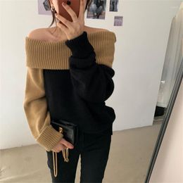 Women's Sweaters Korean Chic Fashion Off-shoulder Vintage Floral Print Sweater For Ladies Elegant All-match Sexy Night Club Brown Pullovers