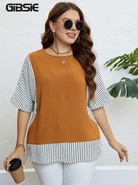 Women's Plus Size TShirt GIBSIE Striped Colorblock ONeck Women T Shirt 2023 Summer Korean Casual Half Sleeve Female Loose Tops 230905