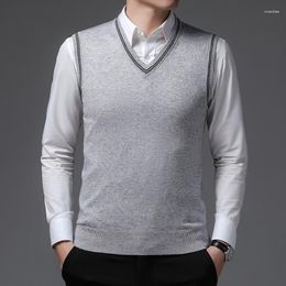 Men's Sweaters Arrival Vest Sweater Men Casual Sleeveless V-Neck Clothes Solid Color Slim Fit Knitted Clothing