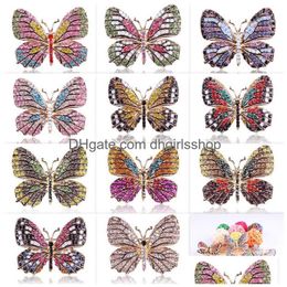 Pins Brooches Fashion Colorf Rhinestones Alloy Plating Butterfly Animal Brooch Women Design Jewellery Fl Rhinestone Exquisite Drop Deliv Dhrqc