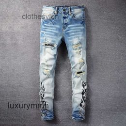 Amirrss Designer Jeans Mens 2023 Fashion Us Casual Hip Hop High Street Worn Out and Washed Splash Ink Colour Painting Slim Fitting Men's BW3B