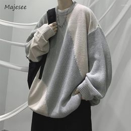 Men's Sweaters Pullovers Men Casual Loose Warm Panelled Autumn Winter Knitting Spliced Male Japanese Style Round Neck Vintage Simple