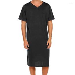 Men's Sleepwear Thin Elongated Breathable Black Pyjamas Short Sleeved V-Neck Loose Fitting Comfortable Dress Casual Home Wear