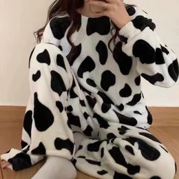 Women's Sleepwear Women Pajamas Sets Winter Flannel Velvet Pyjama 2 Pieces Pjs Cartoon Pijamas Mujer Female Loungewear Casual Homewear