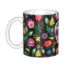 Mugs Winter Norse Warmer Comfortable Two Layer Mexican Sugar Skulls Day Of The Dead Flowers Coffee Mug DIY Ceramic Tea Milk Cup