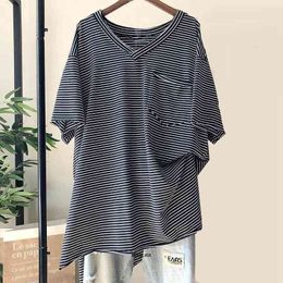 Women's Plus Size TShirt 8XL 150KG Summer t shirt For Women V Neck Stripped Thin T Shirt Large Clothing Short Sleeve Casual Female Tops 230906