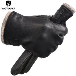 Five Fingers Gloves Winter Black Genuine Leather Men's gloves Keep warm men's winter gloves simple deerskin men's leather gloves-8011A 230906