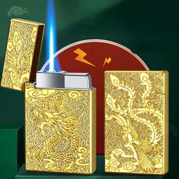 Three-dimensional embossed steel voice of Longfeng lighter, straight blue flame, windproof inflate ONCO