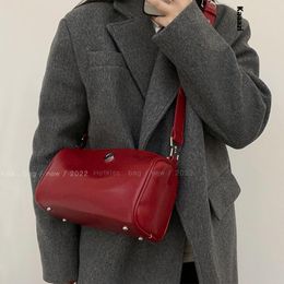 Evening Bags Vintage Versatile Red 2023 Shoulder Bag Fashion Casual Women's High Quality Handbag Luxury Designer Leather Crossbody