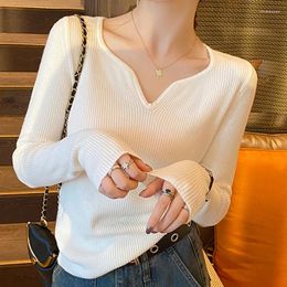 Women's Sweaters 2023 Autumn Winter V Neck White Slim Sweater For Women Pullovers Long Sleeve Knitted Tops Female Korean Fashion Womens