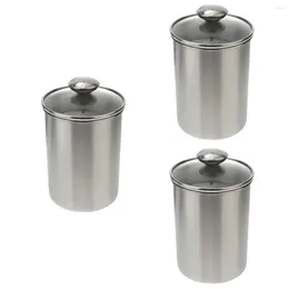 Storage Bottles 3x Stainless Steel Canisters Salt Jar Metal Coffee Container Food Jars