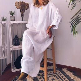 Casual Designer Dresses Luxury Women's Cotton Linen Oversized Maxi Dress White Pockets O-Neck Solid Long Spring Summer 2023 Fashion Loose Clothes Womans Clothing