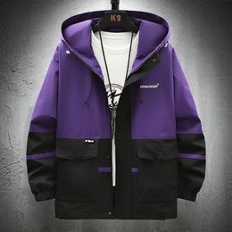 Mens Jackets Purple Windbreaker Men Hooded Lightweight Casual Coats Autumn Streetwear Hip Hop Clothing Trend 230905