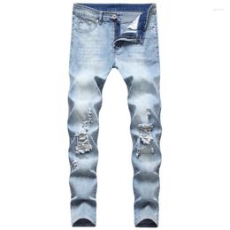 Men's Jeans Fashion Trend Slim Skinny Ripped Vintage Wash 2023 Summer Mid-Waist Solid High Quality Pencil Pants Trousers