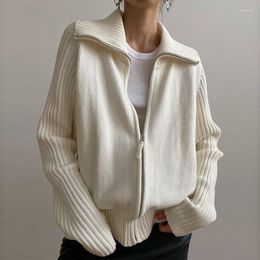 Women's Knits Autumn Winter Casual Zipper Y2K Fairy Cardigan Women Turtleneck Long Sleeve Oversized Knitted Basic Loose Sweate