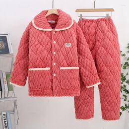 Women's Sleepwear 2023 Winter Pyjamas Women Thickened Plush Loungewear Coral Velvet Warm Three-layer Cotton Autumn Flannel Homewear