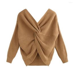Women's Sweaters Loose Women Sweater V Neck Twisted Back Knot Knitted Pullover Autumn Winter 2023 Casual Outerwear Coats