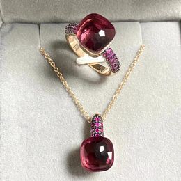 Necklace Earrings Set 2Pcs/Set Classic Women Ring Jewellery Inlay Purple Zircon With Gun Black Plated Candy Colour Crystal